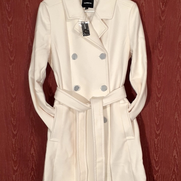 EXPRESS ROSE PINK COAT WOMEN'S SIZE M 54% WOOL 46% POLYESTER KNEE LENGTH BELTED - Picture 6 of 16